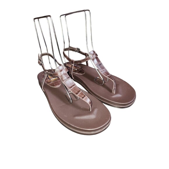 Sam Edelman Naomi Brown Croc Embossed T-Strap & Molded Footbed Sandals Size 9.5 - Picture 1 of 10